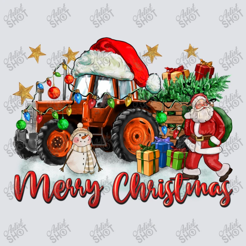 Christmas Orange Tractor With Santa And Snowman Bucket Hat 4 Christmas Orange Tractor With Santa And Snowman Bucket Hat - Image 2