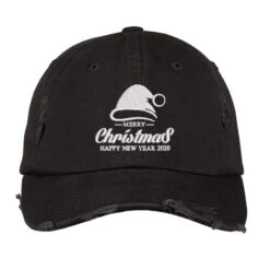 Merry Christmas Embroidered Hat Distressed Cap