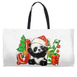 Joy Christmas Panda Weekender Totes