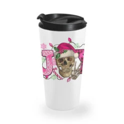 Pink Christmas Joy Skeleton Travel Mug