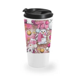 Pink Christmas Cute Snowman Travel Mug