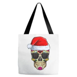 Christmas Sugar Skull Santa Merry Xmas Funny Holid Tote Bags