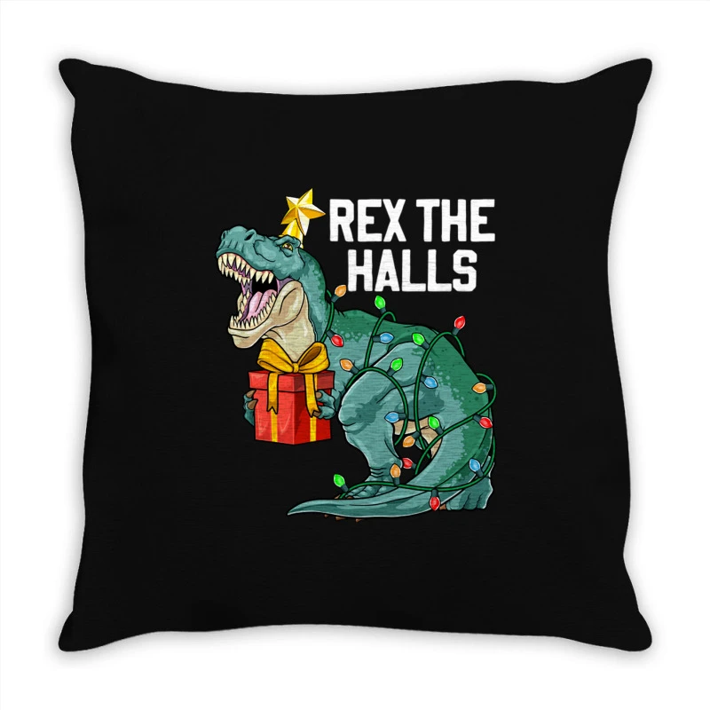 Christmas Dinosaur Rex The Halls Cute Boys Kids Tr Throw Pillow 3 Christmas Dinosaur Rex The Halls Cute Boys Kids Tr Throw Pillow