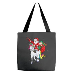 Christmas Santa Elf Riding Unicorn Xmas Magical Ra Tote Bags