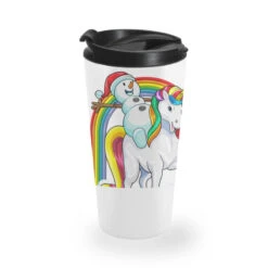 Christmas Snowman Riding Unicorn Xmas Magical Rain Travel Mug