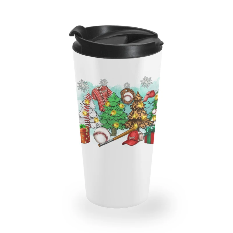 Christmas Trees With Baseball Travel Mug 3 Christmas Trees With Baseball Travel Mug