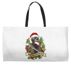 Merry Christmas Skeleton With Black Cat Weekender Totes