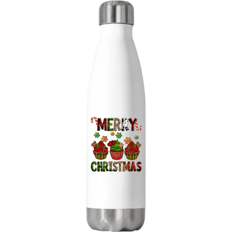 Merry Christmas Cupcakes Stainless Steel Water Bottle 3 Merry Christmas Cupcakes Stainless Steel Water Bottle