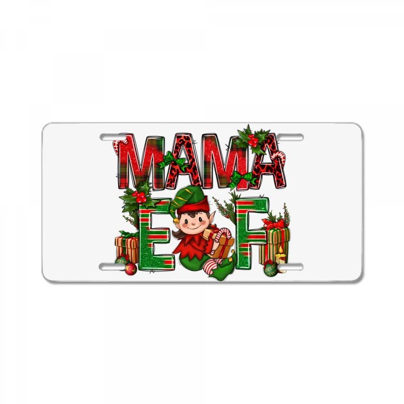 Mama Elf With Gift Christmas License Plate 3 Mama Elf With Gift Christmas License Plate
