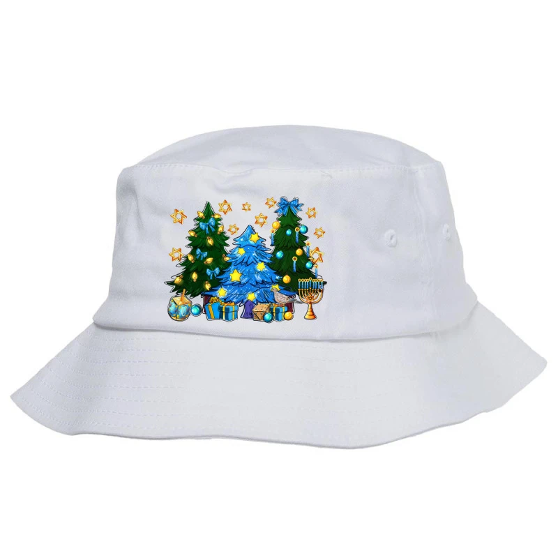 Hannukah Christmas Trees Bucket Hat 3 Hannukah Christmas Trees Bucket Hat