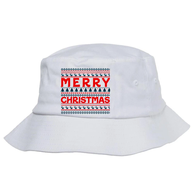 Happy Merry Christmas Pattern Bucket Hat 3 Happy Merry Christmas Pattern Bucket Hat