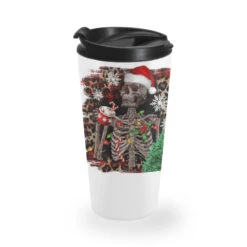 Skeleton With Coffee Cup Christmas Travel Mug
