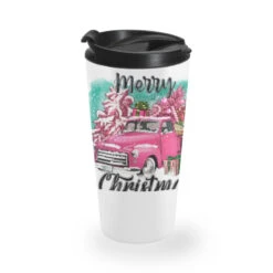 Pink Merry Christmas Truck Travel Mug