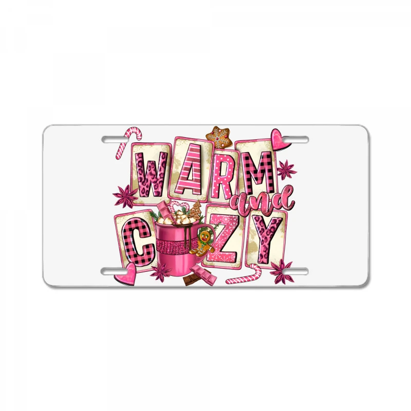 Pink Christmas Warm And Cozy With Hot Chocolate License Plate 3 Pink Christmas Warm And Cozy With Hot Chocolate License Plate