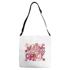 Pink Christmas Warm And Cozy With Hot Chocolate Adjustable Strap Totes