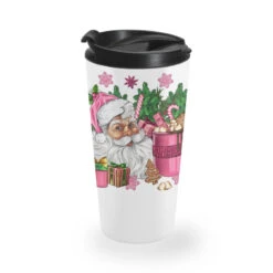Pink Christmas Hot Chocolate Coffee Cup With Santa Travel Mug