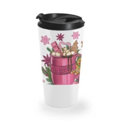 Pink Christmas Hot Chocolate Coffee Cup Travel Mug