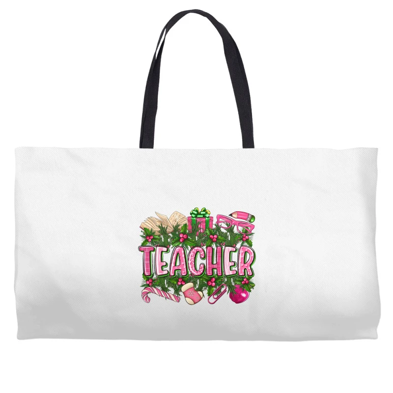 Pink Christmas Teacher Weekender Totes 3 Pink Christmas Teacher Weekender Totes