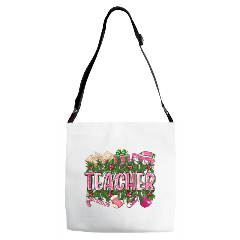 Pink Christmas Teacher Adjustable Strap Totes 3 Pink Christmas Teacher Adjustable Strap Totes