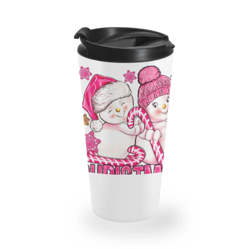 Pink Christmas Crew Snowman Travel Mug 3 Pink Christmas Crew Snowman Travel Mug