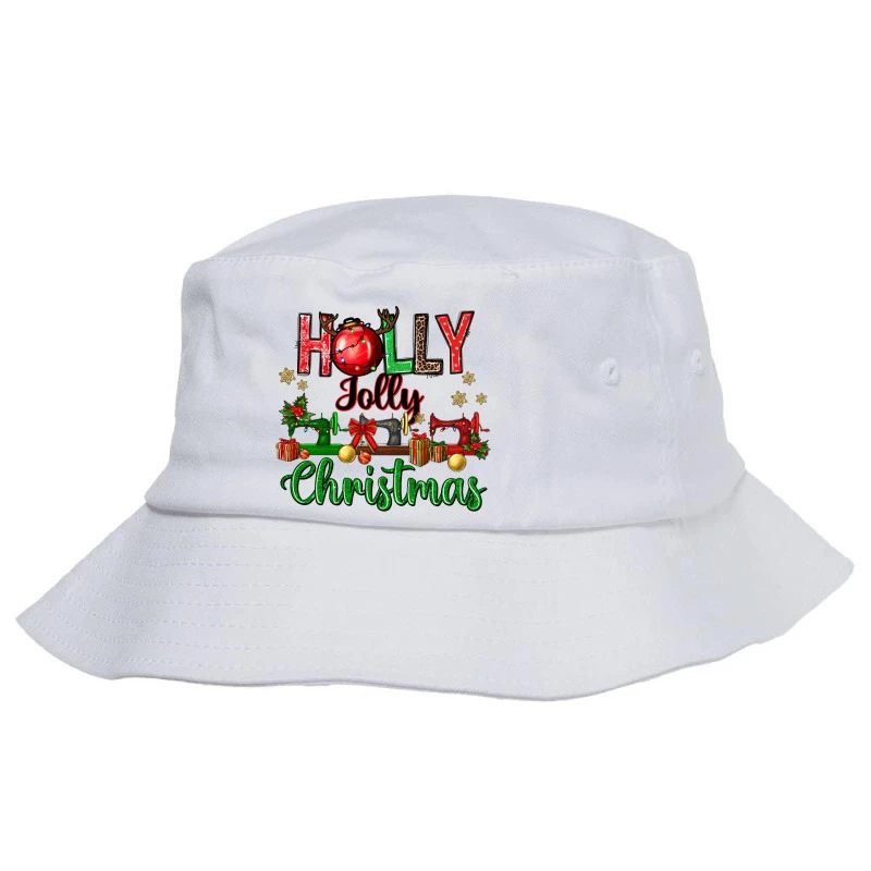 Holly Jolly Christmas Sewing Machines Bucket Hat 3 Holly Jolly Christmas Sewing Machines Bucket Hat