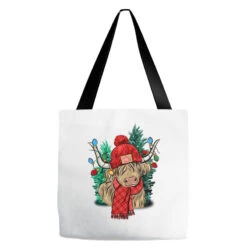 Red Christmas Long Haired Cow Tote Bags