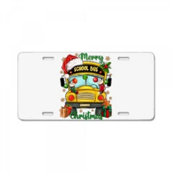 Merry Christmas School Bus And Gift Boxes License Plate