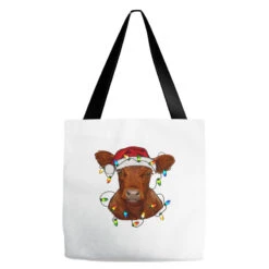 Christmas Baby Red Angus Calf With Lights Tote Bags