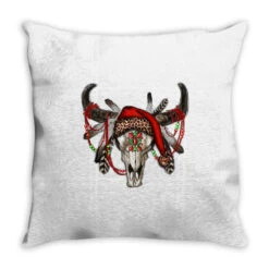 Western Christmas Bull Skull Throw Pillow