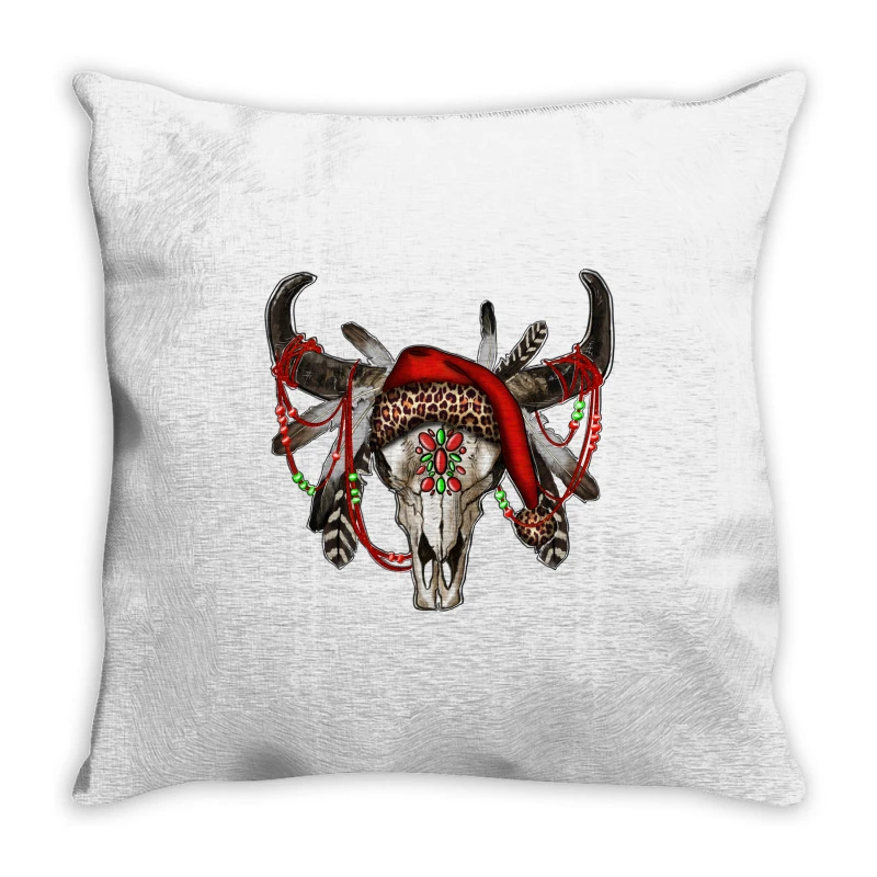 Western Christmas Bull Skull Throw Pillow 3 Western Christmas Bull Skull Throw Pillow