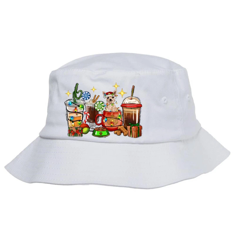 Christmas Coffee Cups With Chihuahua Bucket Hat 3 Christmas Coffee Cups With Chihuahua Bucket Hat