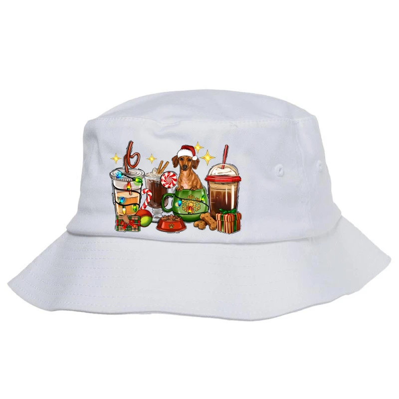 Christmas Coffee Cups With Dachshund Bucket Hat 3 Christmas Coffee Cups With Dachshund Bucket Hat