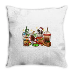 Christmas Coffee Cups With Saint Bernard Throw Pillow