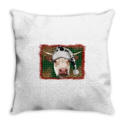 Merry Christmas Hereford Cow With Background Throw Pillow