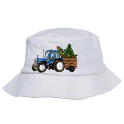 Blue Christmas Tractor Bucket Hat
