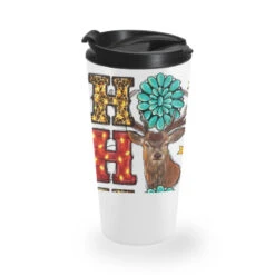 Gemstone And Reindeer Christmas Ho Ho Ho Travel Mug