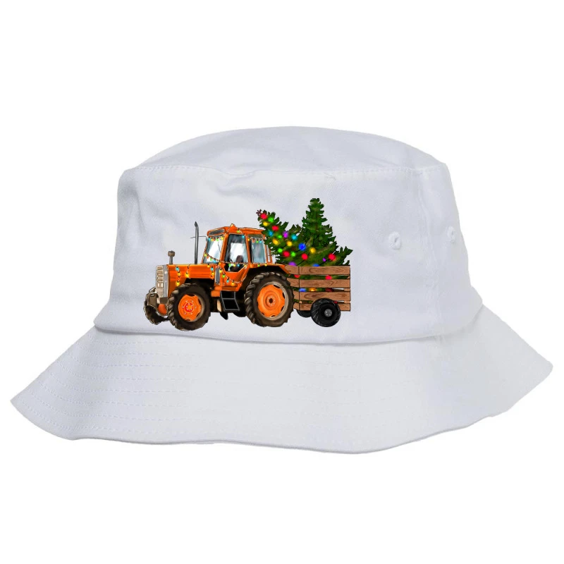 Christmas Orange Farm Tractor Bucket Hat 3 Christmas Orange Farm Tractor Bucket Hat