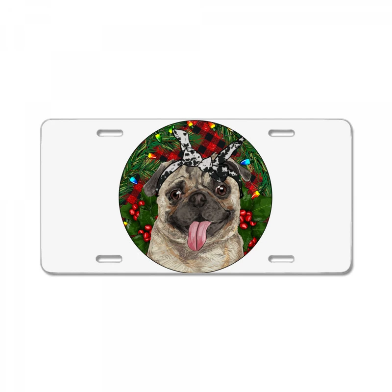 Christmas Pug With Buffalo Plaid License Plate 3 Christmas Pug With Buffalo Plaid License Plate