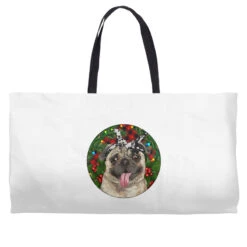 Christmas Pug With Buffalo Plaid Weekender Totes