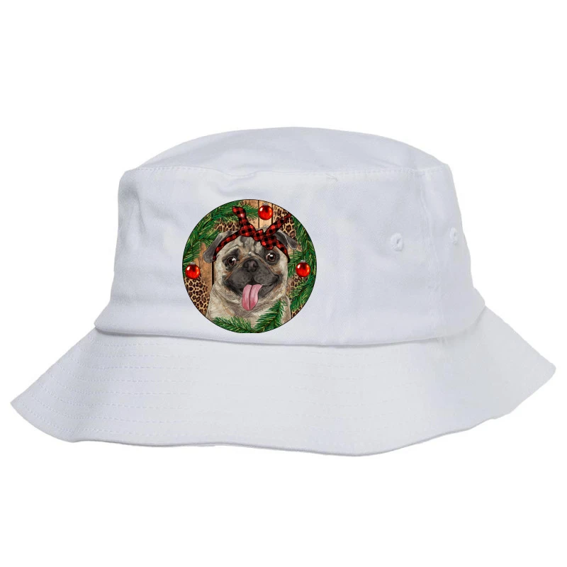 Christmas Pug With Leopard Bucket Hat 3 Christmas Pug With Leopard Bucket Hat