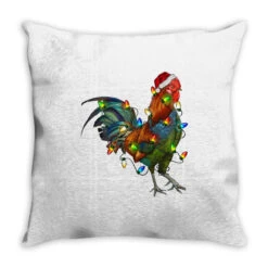 Christmas Lights Rooster Throw Pillow
