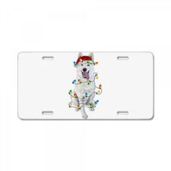 Christmas White Shepherd With Christmas Lights License Plate