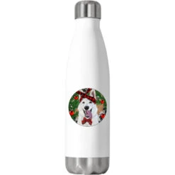 Christmas White Shepherd With Cowhide Stainless Steel Water Bottle