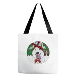 Christmas White Shepherd With Cowhide Tote Bags