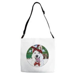 Christmas White Shepherd With Cowhide Adjustable Strap Totes