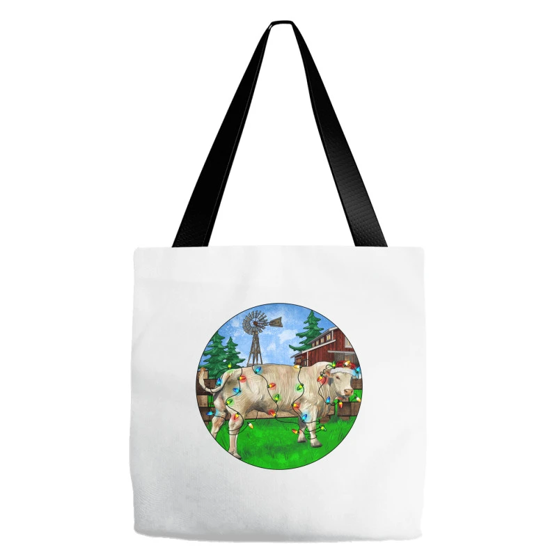 Christmas Charolais Bull And Barnyard Tote Bags 3 Christmas Charolais Bull And Barnyard Tote Bags