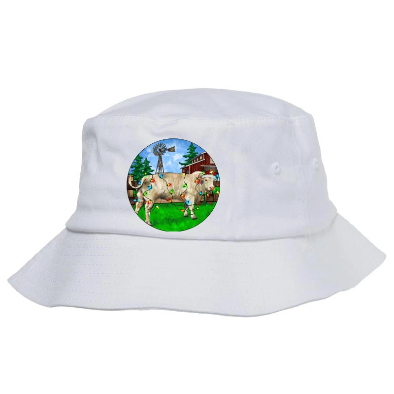 Christmas Charolais Bull And Barnyard Bucket Hat 3 Christmas Charolais Bull And Barnyard Bucket Hat
