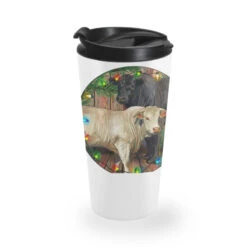 Christmas Charolais Bull And Black Angus Bull Travel Mug