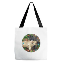 Christmas Charolais Bull And Black Angus Bull Tote Bags
