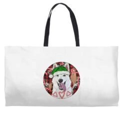 Christmas White Shepherd With Buffalo Plaid Weekender Totes